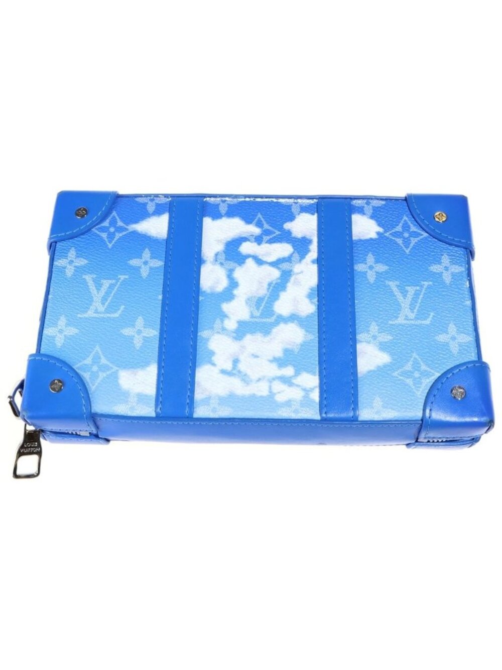 Louis Vuitton Monogram Cloud Soft Trunk Wallet Shoulder Bag Blue Leather Silver